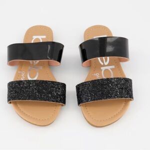 bebe Black Glitter Kids Sandals